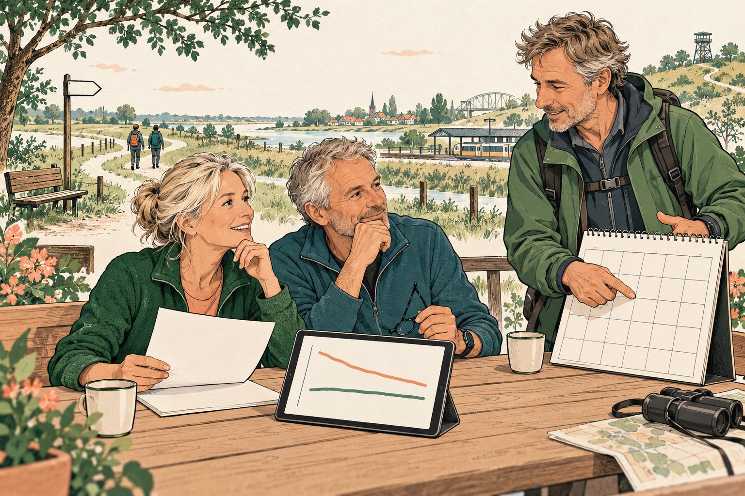 Gepensioneerde fysiotherapeuten vergelijken een pensioenbrief en het verloop van uitkeringen.